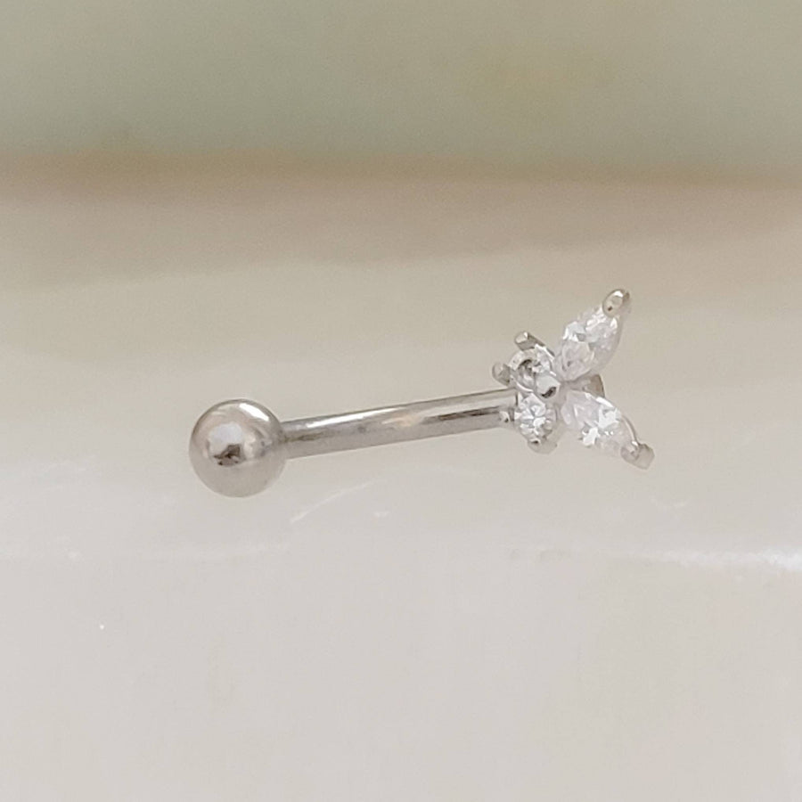 Dainty Butterfly Eyebrow Ring. 16 gauge, 8mm long, 316L surgical Steel curved barbell set with Cubic Zirconia by Studio Blue on Etsy