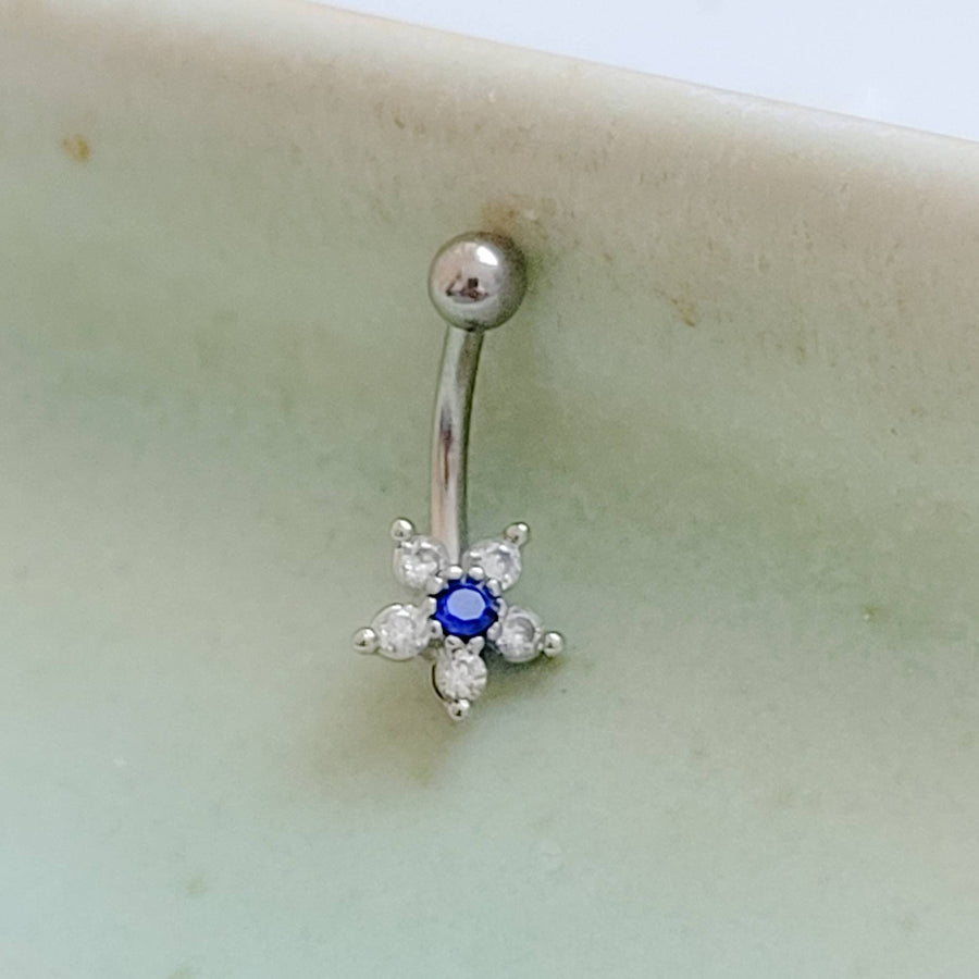 Sparkle Flower Eyebrow Ring • Petite Belly Button Ring • 16 Gauge • Body Jewelry • Flower Belly Ring • Curved Barbell • Surgical Steel