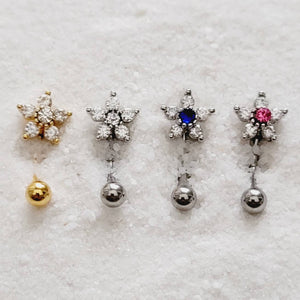 Sparkle Flower Eyebrow Ring • Petite Belly Button Ring • 16 Gauge • Body Jewelry • Flower Belly Ring • Curved Barbell • Surgical Steel