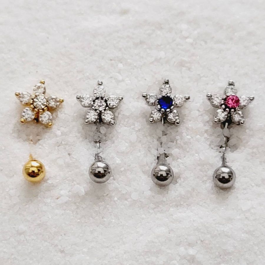 Sparkle Flower Eyebrow Ring • Petite Belly Button Ring • 16 Gauge • Body Jewelry • Flower Belly Ring • Curved Barbell • Surgical Steel