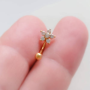 Sparkle Flower Eyebrow Ring • Petite Belly Button Ring • 16 Gauge • Body Jewelry • Flower Belly Ring • Curved Barbell • Surgical Steel