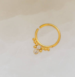 Bendable Septum Ring with Sparkling CZ Accent • Cubic Zirconia • 18 Gauge Surgical Steel • Boho Style • Gold Daith Hoop • Tragus or Rook