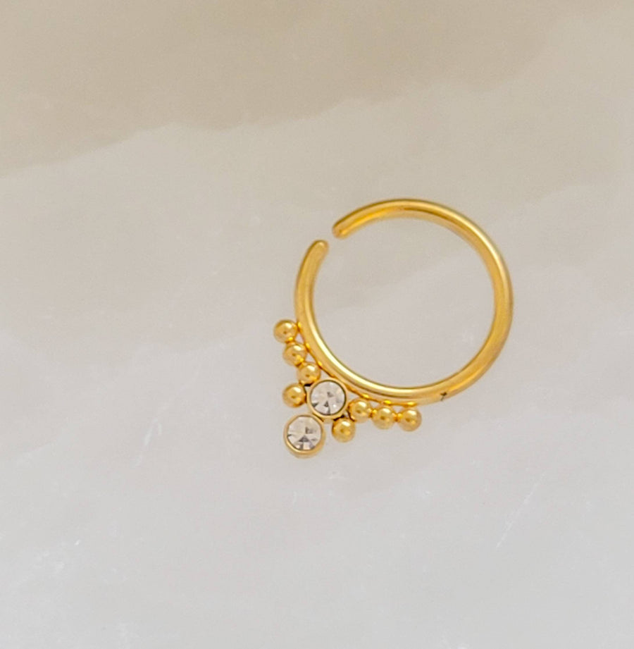 Bendable Septum Ring with Sparkling CZ Accent • Cubic Zirconia • 18 Gauge Surgical Steel • Boho Style • Gold Daith Hoop • Tragus or Rook