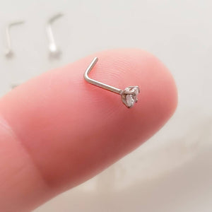 CZ Titanium L Bend Nose Stud • 18g or 20g • Implant Grade • 2mm and 3mm Prong Set Diamond CZ • Delicate Nose Stud • Dainty Stud •