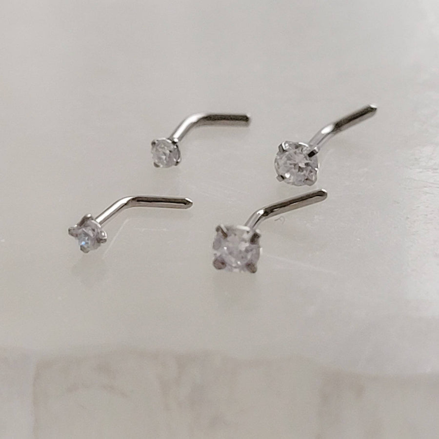 CZ Titanium L Bend Nose Stud • 18g or 20g • Implant Grade • 2mm and 3mm Prong Set Diamond CZ • Delicate Nose Stud • Dainty Stud •