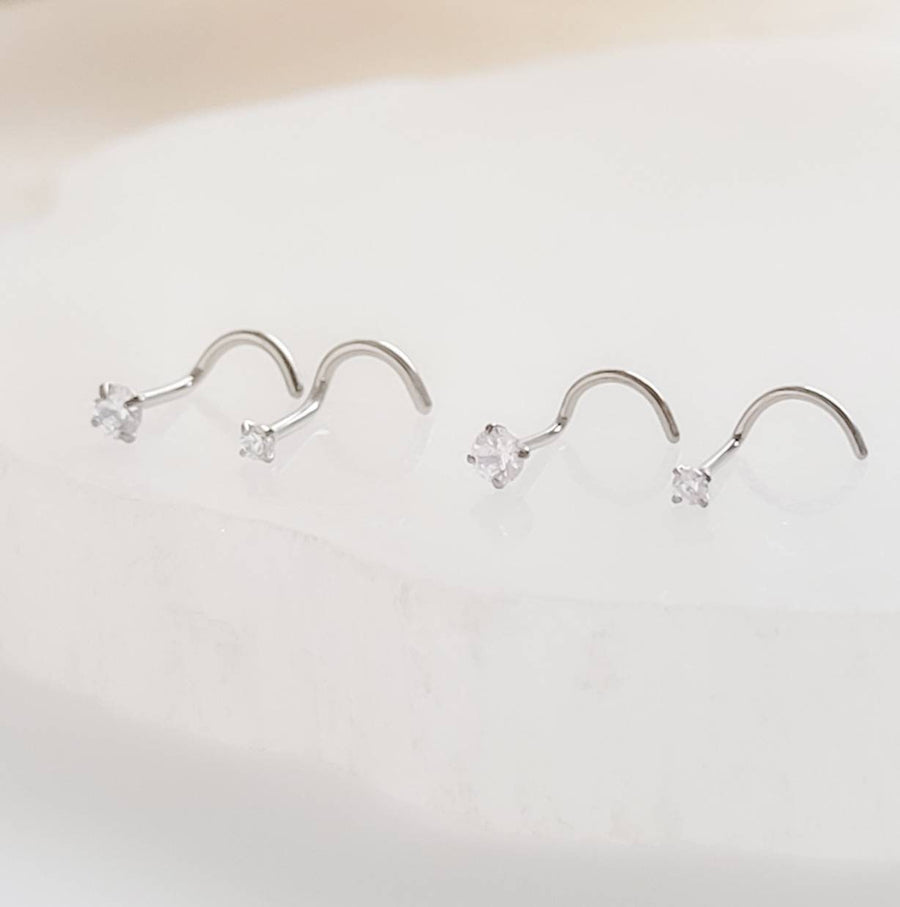 CZ Titanium Nose Screw • 18g or 20g • Implant Grade • 2mm and 3mm Prong Set Diamond CZ • Delicate Nose Stud • Dainty Stud •