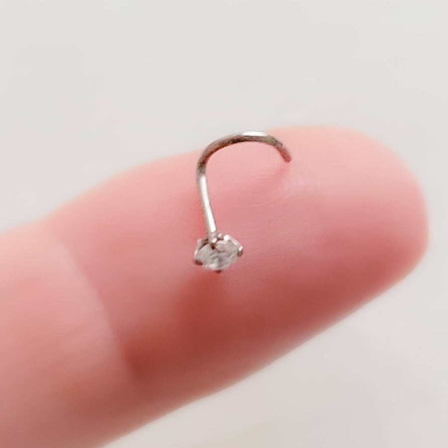 CZ Titanium Nose Screw • 18g or 20g • Implant Grade • 2mm and 3mm Prong Set Diamond CZ • Delicate Nose Stud • Dainty Stud •