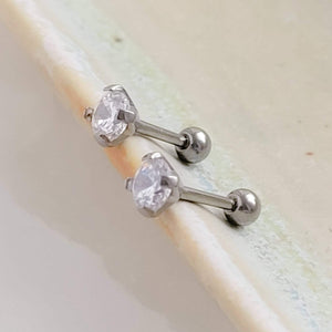 Titanium and Diamond CZ Ball Back Studs • 18 Gauge • Body Jewelry • Screw Back • Comfort Studs • Sleep In Studs • Cartilage • Cubic Zirconia