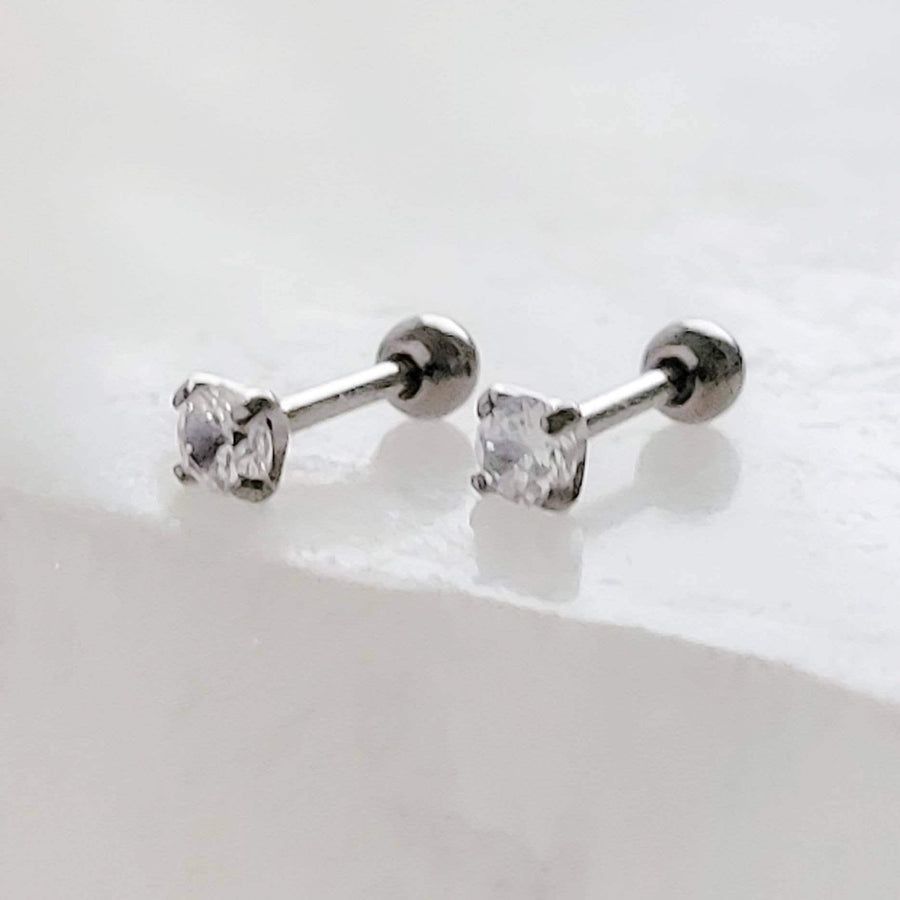 Titanium and Diamond CZ Ball Back Studs • 18 Gauge • Body Jewelry • Screw Back • Comfort Studs • Sleep In Studs • Cartilage • Cubic Zirconia