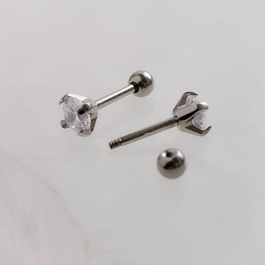 Titanium and Diamond CZ Ball Back Studs • 18 Gauge • Body Jewelry • Screw Back • Comfort Studs • Sleep In Studs • Cartilage • Cubic Zirconia