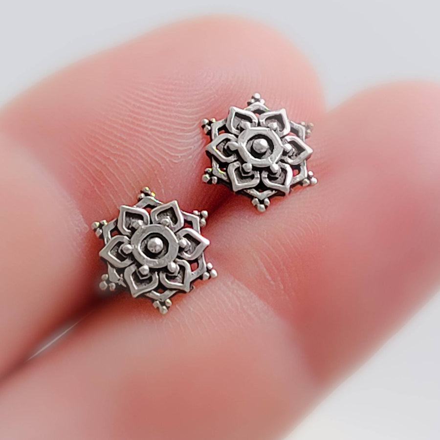 Silver Mandala Studs • Flower of Life • Sterling Earrings • Bohemian • Spiritual • Meditation • Delicate • Sacred Geometry • Zen Yoga Gift