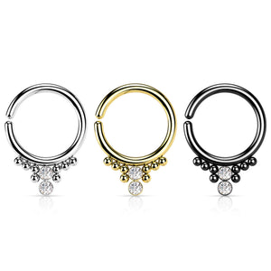 Bendable Septum Ring with Sparkling CZ Accent • Cubic Zirconia • 18 Gauge Surgical Steel • Boho Style • Gold Daith Hoop • Tragus or Rook