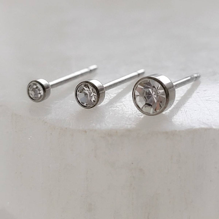 Titanium Diamond CZ Studs • Bezel Set • Implant Grade • Modern Style • Multiple Piercings • Ear Stack • Minimalist • Sparkle Studs • 20G