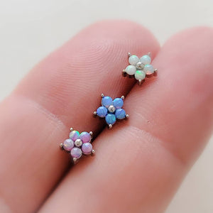 Pretty Opal Flower Nose Stud • L Bend • Surgical Steel • Iridescent Opals • Tiny Opal Flower • 20 Gauge • Nose Piercing • Body Jewelry