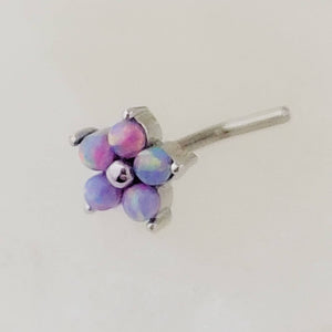 Pretty Opal Flower Nose Stud • L Bend • Surgical Steel • Iridescent Opals • Tiny Opal Flower • 20 Gauge • Nose Piercing • Body Jewelry