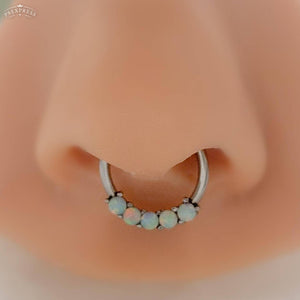 Iridescent Opal Septum Ring • Cartilage Hoop • Bendable Hoop • Surgical Steel • Body Jewelry • 16 Gauge • Nose Hoop • Daith • Helix