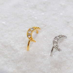 Tiny Crescent Moon Nose Ring • Pavé Diamond CZ • 20 Gauge Bendable Hoop • Rook • Tragus • Daith • Helix • Body Jewelry • Dainty Nose Hoop