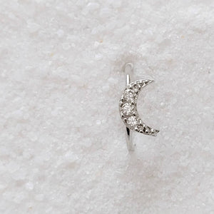 Tiny Crescent Moon Nose Ring • Pavé Diamond CZ • 20 Gauge Bendable Hoop • Rook • Tragus • Daith • Helix • Body Jewelry • Dainty Nose Hoop