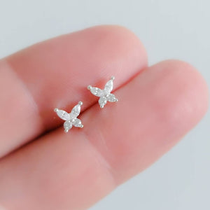 Tiny Butterfly Studs • Dainty Sparkle Studs • Second Piercing • 22 Gauge • Sparkle Butterflies • Marquise Diamond CZ • Delicate Earrings