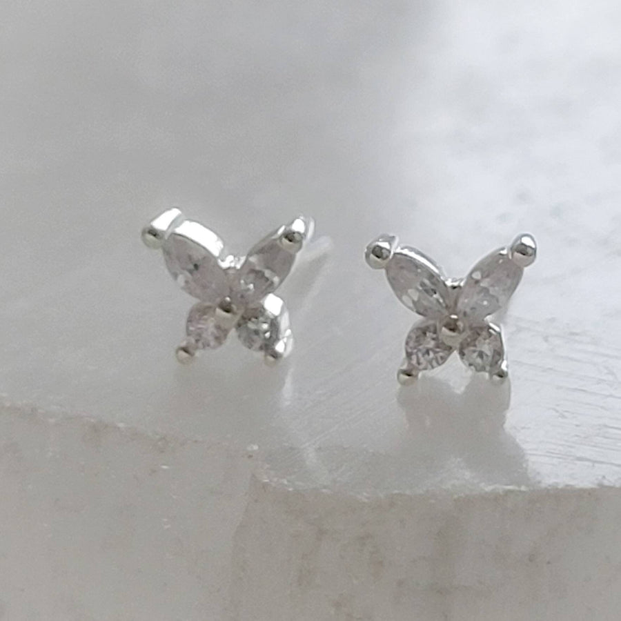 Tiny Butterfly Studs • Dainty Sparkle Studs • Second Piercing • 22 Gauge • Sparkle Butterflies • Marquise Diamond CZ • Delicate Earrings