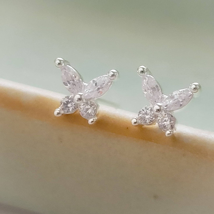 Tiny Butterfly Studs • Dainty Sparkle Studs • Second Piercing • 22 Gauge • Sparkle Butterflies • Marquise Diamond CZ • Delicate Earrings