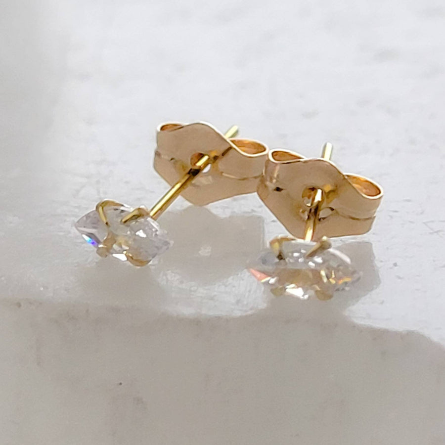 Tiny prong set marquise CZ studs in Gold Vermeil, by Studio Blue on Etsy