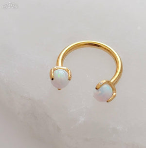 Luminous Opal Septum Ring • Horseshoe Ring • Daith • Lip • Cartilage • Lobe • 16 Gauge • Surgical Steel • Circular Barbell • Body Jewelry