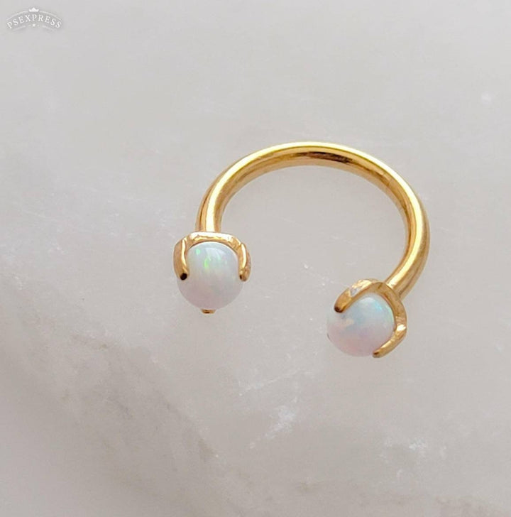 Luminous Opal Septum Ring • Horseshoe Ring • Daith • Lip • Cartilage • Lobe • 16 Gauge • Surgical Steel • Circular Barbell • Body Jewelry