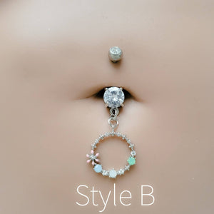 Flower Belly Ring • Floral Circle Dangle • Pastel Flowers • 14 Gauge • Body Jewelry • Floral Belly Ring • Navel Ring • Belly Button Piercing