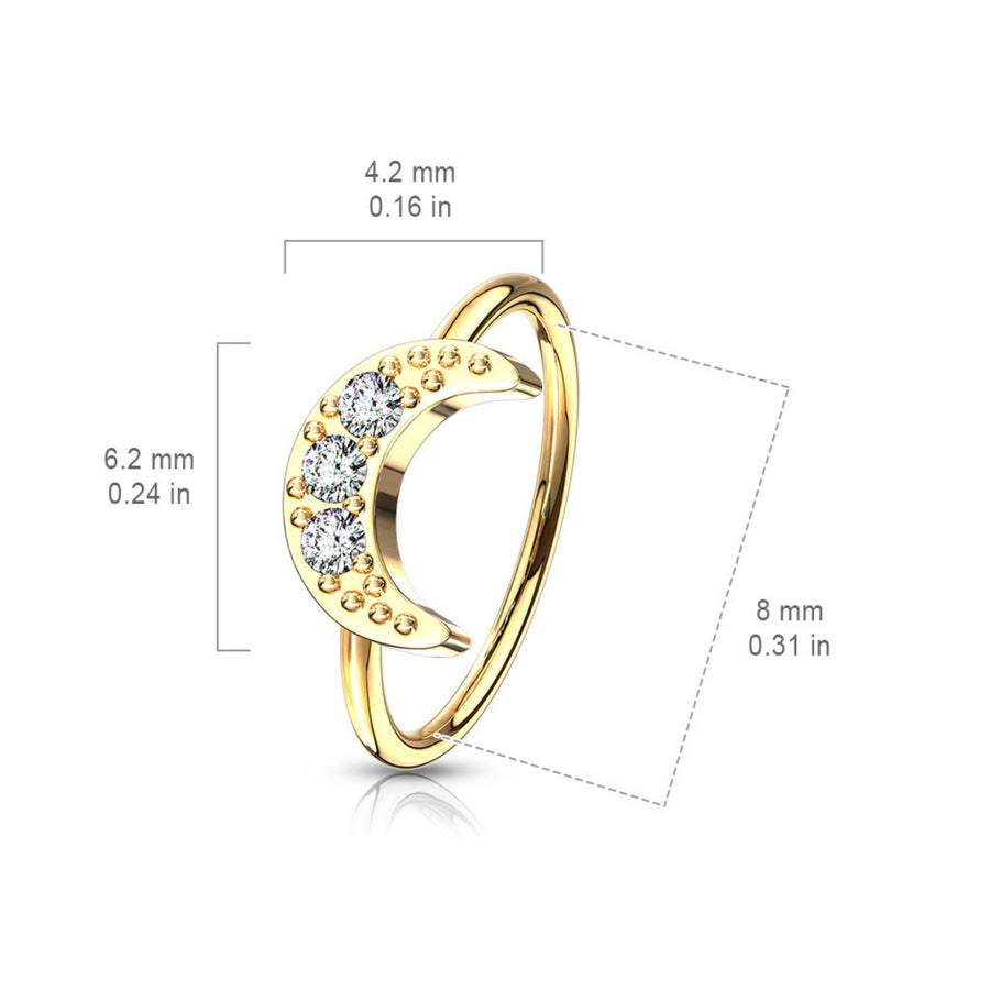 Tiny Crescent Moon Nose Ring • Pavé Diamond CZ • 20 Gauge Bendable Hoop • Rook • Tragus • Daith • Helix • Body Jewelry • Dainty Nose Hoop