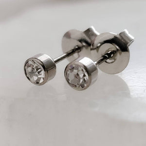 Titanium Diamond CZ Studs • Bezel Set • Implant Grade • Modern Style • Multiple Piercings • Ear Stack • Minimalist • Sparkle Studs • 20G