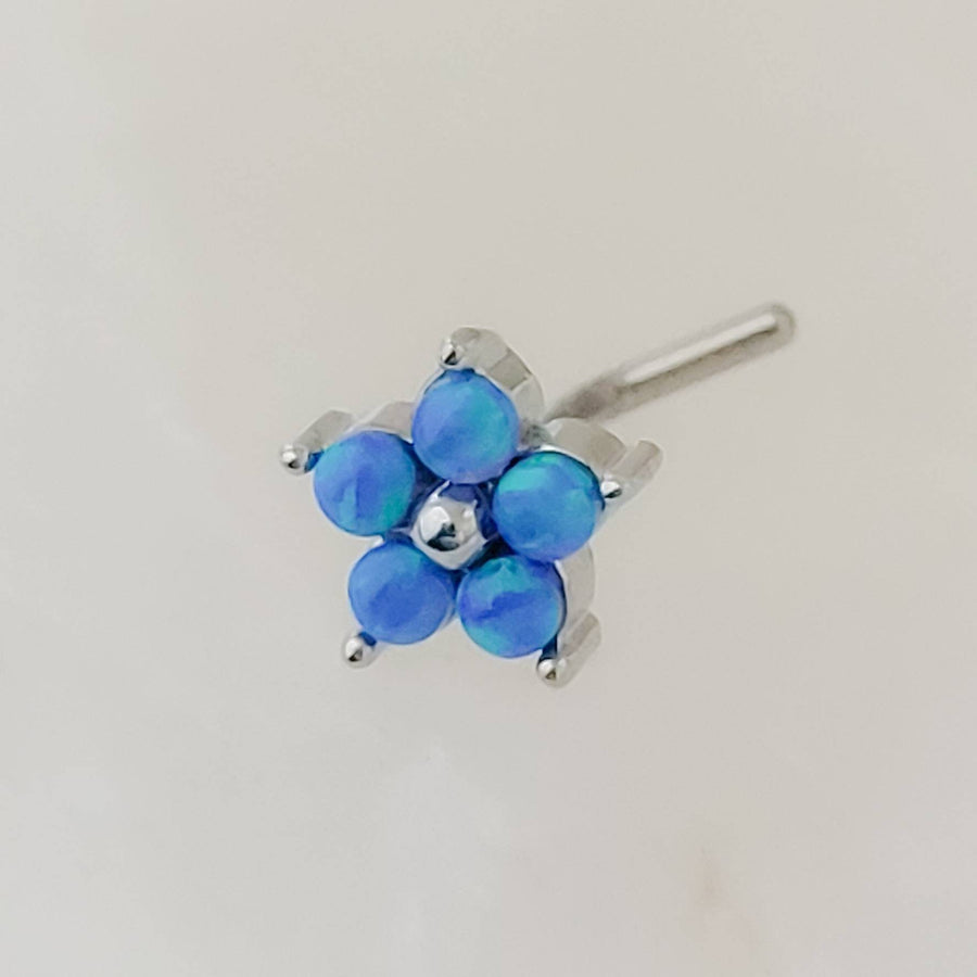 Pretty Opal Flower Nose Stud • L Bend • Surgical Steel • Iridescent Opals • Tiny Opal Flower • 20 Gauge • Nose Piercing • Body Jewelry