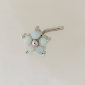 Pretty Opal Flower Nose Stud • L Bend • Surgical Steel • Iridescent Opals • Tiny Opal Flower • 20 Gauge • Nose Piercing • Body Jewelry