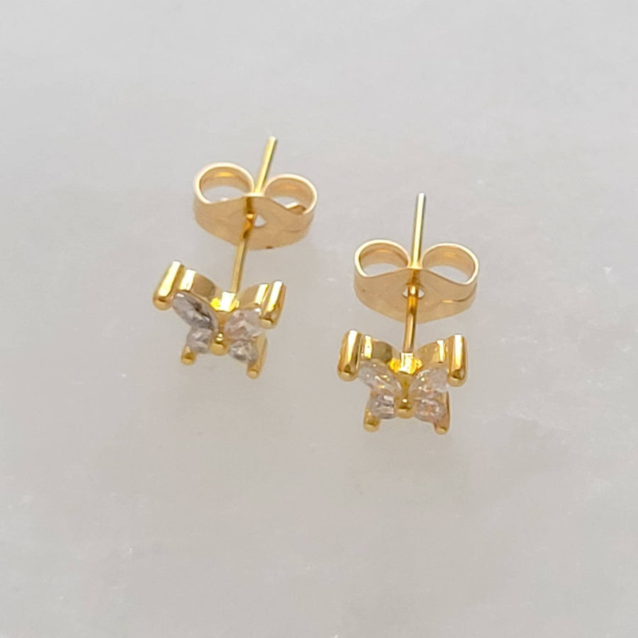 Tiny Butterfly Studs • Dainty Sparkle Studs • Second Piercing • 22 Gauge • Sparkle Butterflies • Marquise Diamond CZ • Delicate Earrings