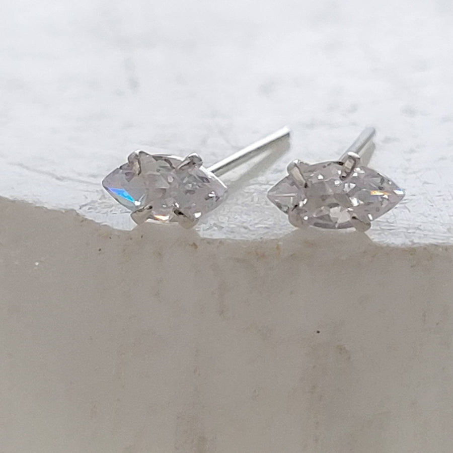 Tiny prong set marquise CZ studs in Sterling silver, by Studio Blue on Etsy