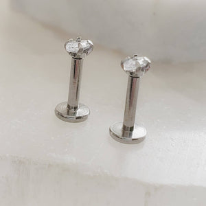 Screw in flat back studs in 316L surgical steel prong set with tiny marquise-shaped diamond cz by Studio Blue on Etsy