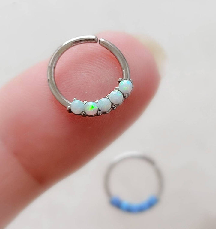 Iridescent Opal Septum Ring • Cartilage Hoop • Bendable Hoop • Surgical Steel • Body Jewelry • 16 Gauge • Nose Hoop • Daith • Helix