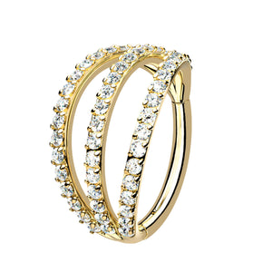 Triple Pavé Diamond CZ Clicker Hoop • 16 Gauge Hinged Segment Hoop • Multiple Piercings • Ear Stack • Gold Double Hoop • Cartilage