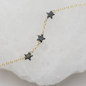 Starry Night Necklace • Hematite Star Choker • Black Star Charms • Healing & Protection Jewelry • Star Choker • Celestial Jewelry