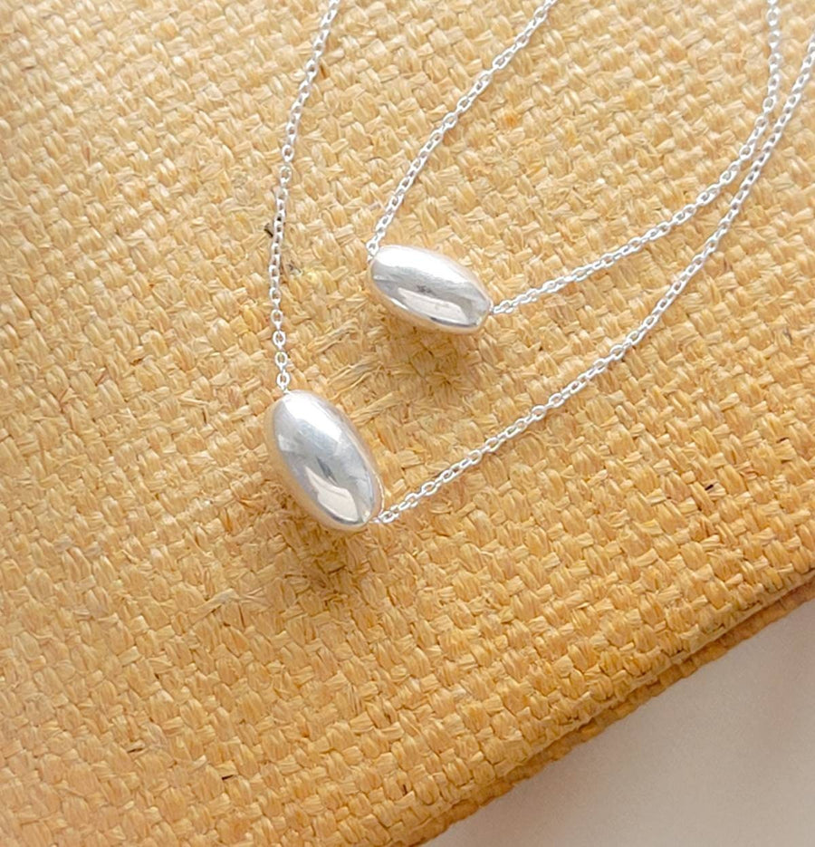 Modern Floating Bead Necklace • Single Sterling Silver Bead • Minimal Style • Layering Necklace • Oval Silver Bead • Gift For Her