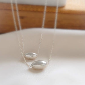 Modern Floating Bead Necklace • Single Sterling Silver Bead • Minimal Style • Layering Necklace • Oval Silver Bead • Gift For Her