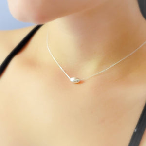 Modern Floating Bead Necklace • Single Sterling Silver Bead • Minimal Style • Layering Necklace • Oval Silver Bead • Gift For Her