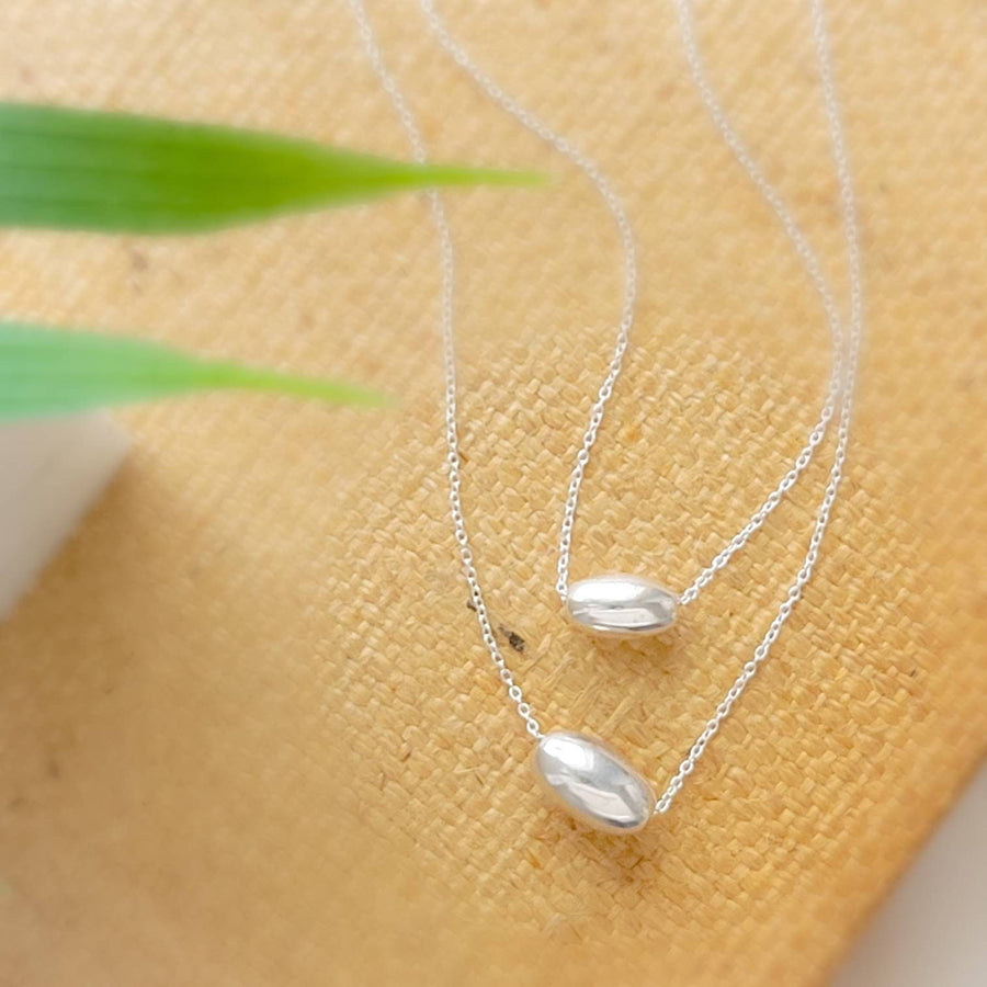 Modern Floating Bead Necklace • Single Sterling Silver Bead • Minimal Style • Layering Necklace • Oval Silver Bead • Gift For Her