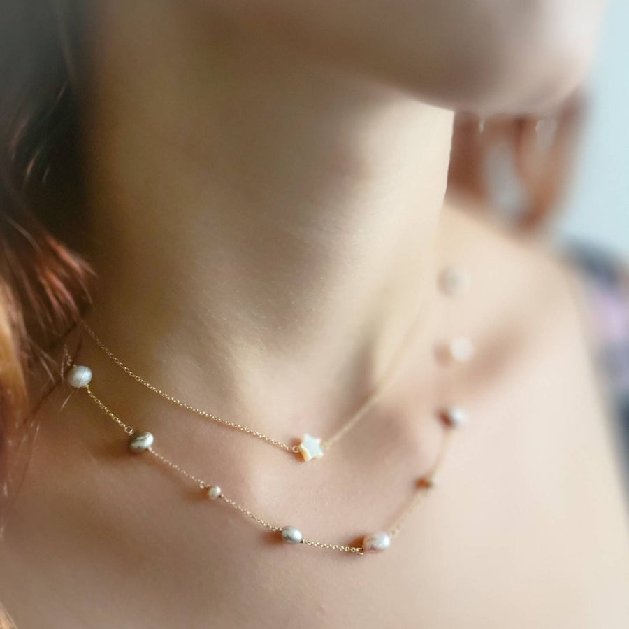 Tiny Star Necklace • Dainty Layering Necklace • Mother Of Pearl Star Charm • Delicate Gold star Choker • Mini Star