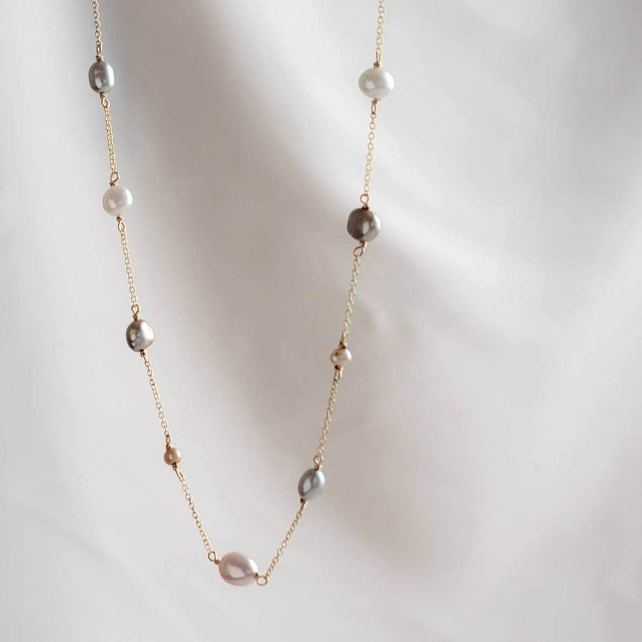 Multi Pearl Station Necklace • Mixed Pearls On A Delicate Chain • Dainty Colored Pearl necklace • Bridesmaid gift • Small Freshwater Pearls