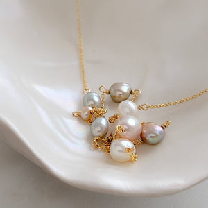 Multi Pearl Station Necklace • Mixed Pearls On A Delicate Chain • Dainty Colored Pearl necklace • Bridesmaid gift • Small Freshwater Pearls