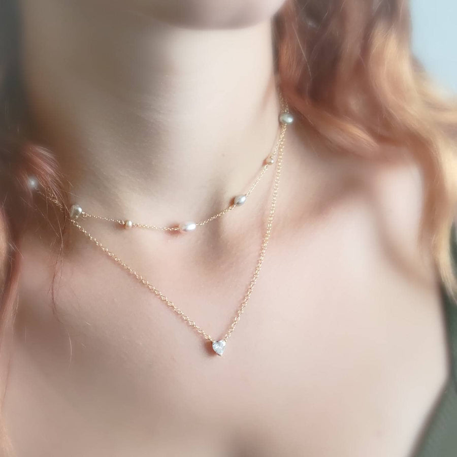 Multi Pearl Station Necklace • Mixed Pearls On A Delicate Chain • Dainty Colored Pearl necklace • Bridesmaid gift • Small Freshwater Pearls