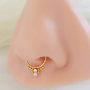 Bendable Septum Ring with Sparkling CZ Accent • Cubic Zirconia • 18 Gauge Surgical Steel • Boho Style • Gold Daith Hoop • Tragus or Rook