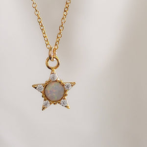 Opal Star Necklace • Dainty Layering Necklace • Celestial Jewelry • October Birthday Gift • CZ Diamond Accents