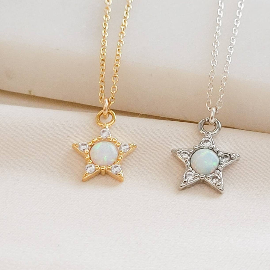 Opal Star Necklace • Dainty Layering Necklace • Celestial Jewelry • October Birthday Gift • CZ Diamond Accents